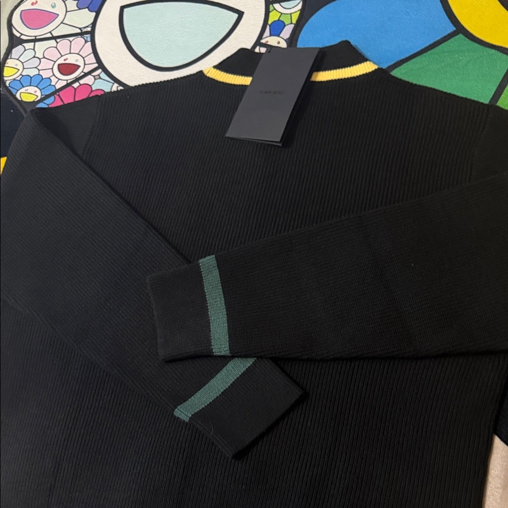 Black Scale Black V-Neck Sweater with Yellow Trim - Picture 13 of 16